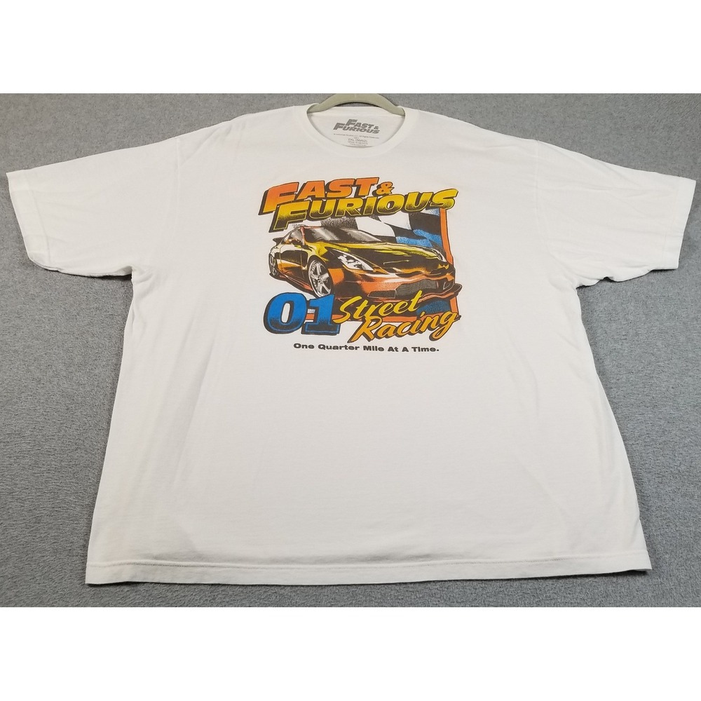 Fast & Furious Graphic T Shirt Mens 2XL XXL White Racing Car Movie Promo Tee